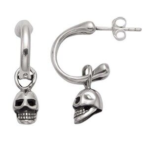Sterling Silver Skull on Hoop Stud Earring, Unisex jewelry